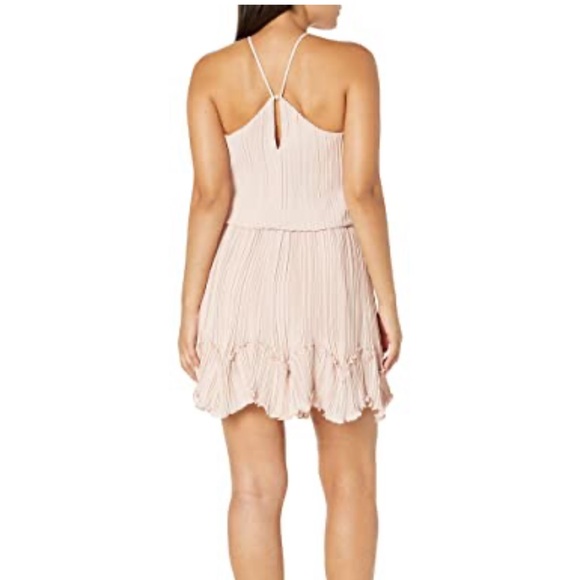 HALSTON HERITAGE pink pleated halter ruffle romantic flirty dress 2 XS - Picture 3 of 8